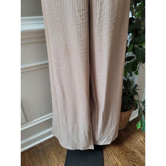 The Room Jumpsuit Women Medium Beige White Striped Cutout Wide Leg Sleeveless - Picture 5 of 12